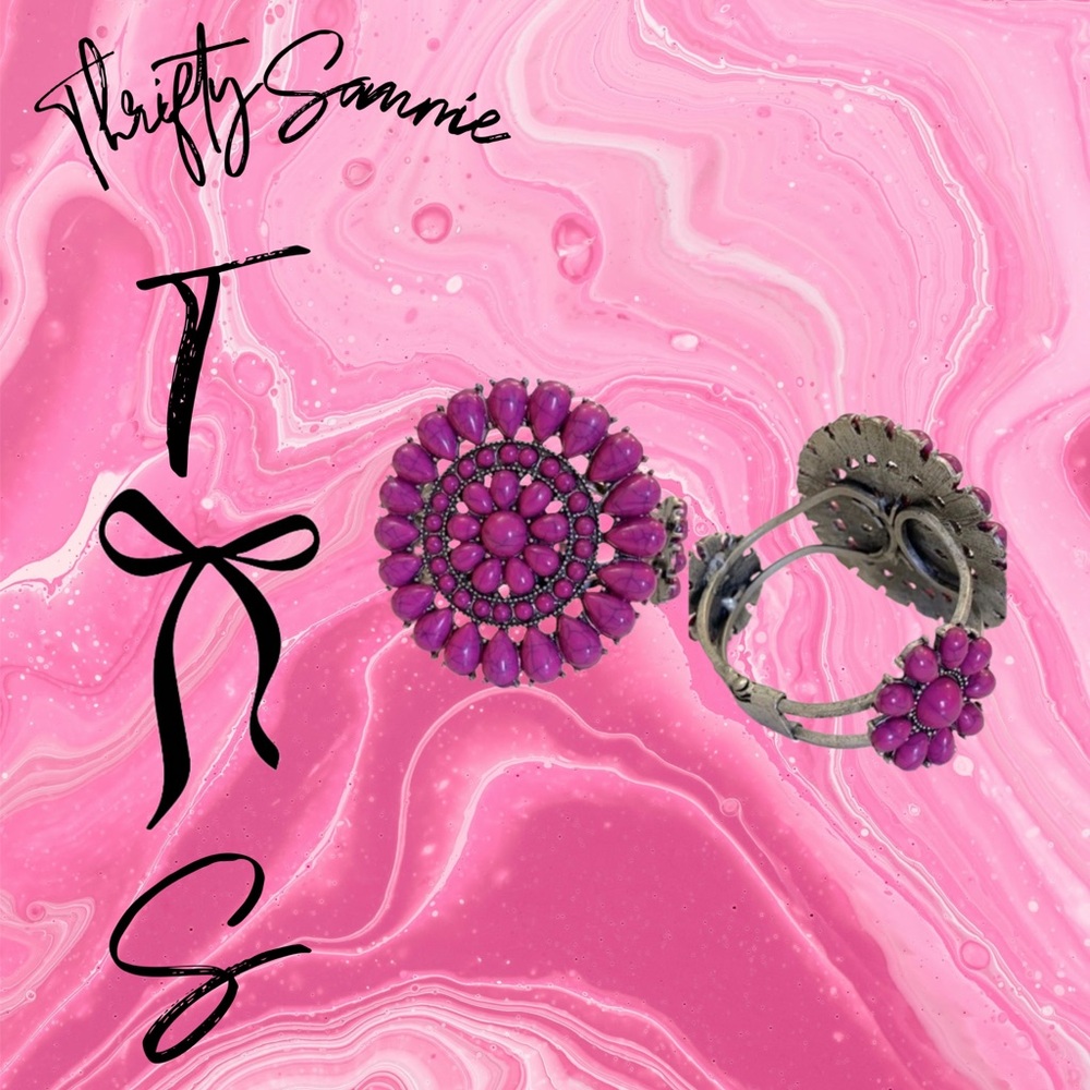 pink open clasp flower metal bracelet